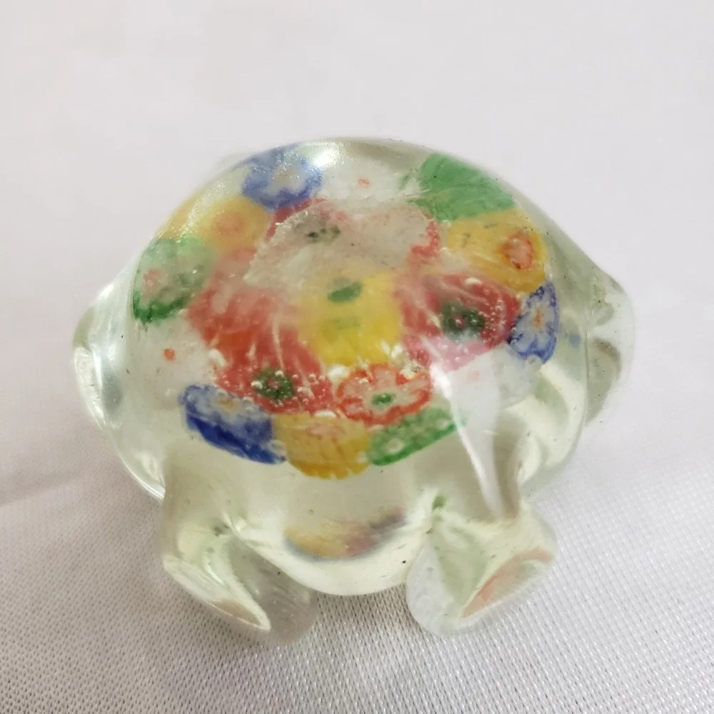 VTG Hand Blown Glass Paperweight Flower‎ Millefiori Pen Rest Chopstick Holder